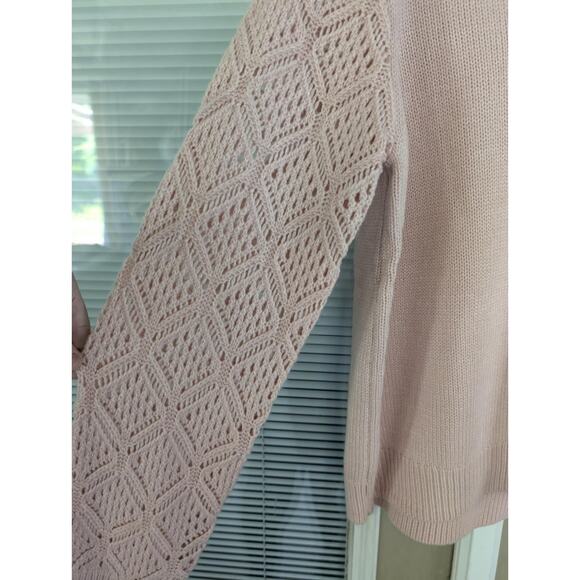 Industry Fashion V Neck Crochet Cutout Knitted Pullover Pink Sweater Size XL NWT - Picture 3 of 8